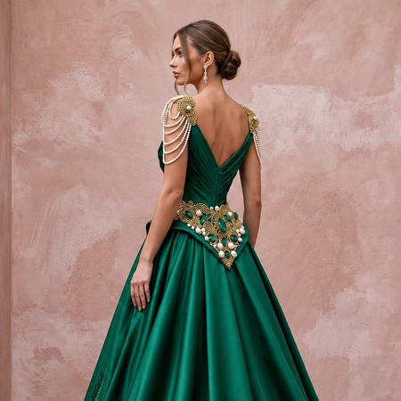 Plus Size Emerald Green Silk Mikado Dropped Waist Ball Gown - Apparel & Accessories > Clothing > Wedding & Bridal Party Dresses > Wedding Dresses - Mignonette Bridal