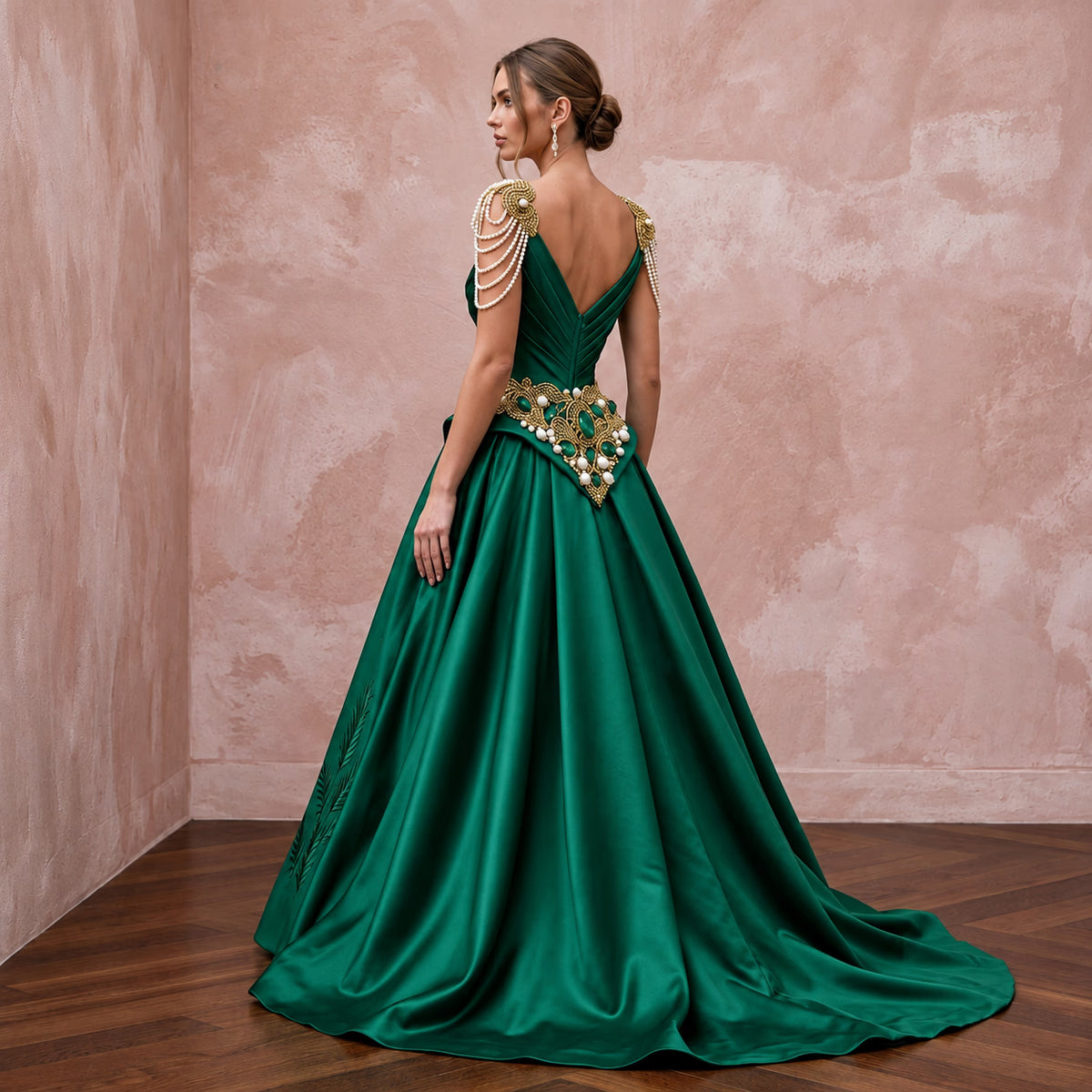 Plus Size Emerald Green Silk Mikado Dropped Waist Ball Gown - Apparel & Accessories > Clothing > Wedding & Bridal Party Dresses > Wedding Dresses - Mignonette Bridal