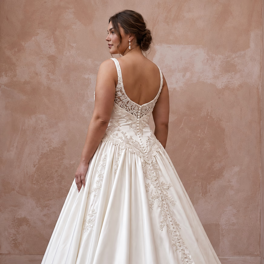 Plus Size Ivory Duchess Satin Drop Waist Ball Gown - Apparel & Accessories > Clothing > Wedding & Bridal Party Dresses > Wedding Dresses - Mignonette Bridal