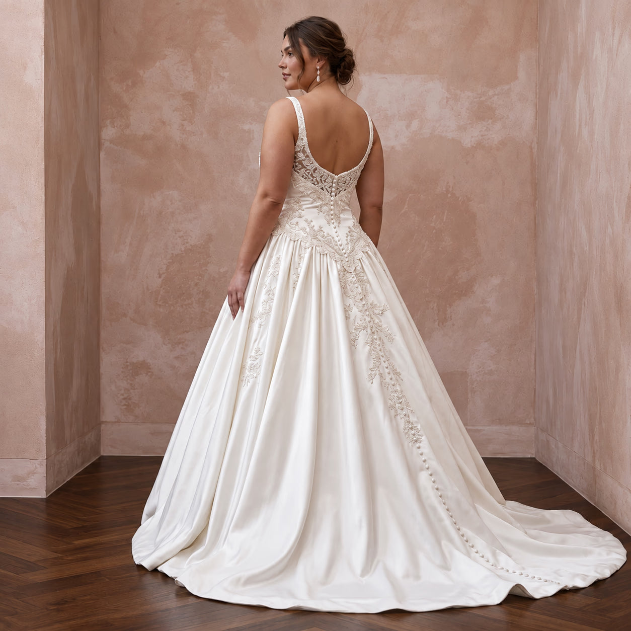 Plus Size Ivory Duchess Satin Drop Waist Ball Gown Secondary image