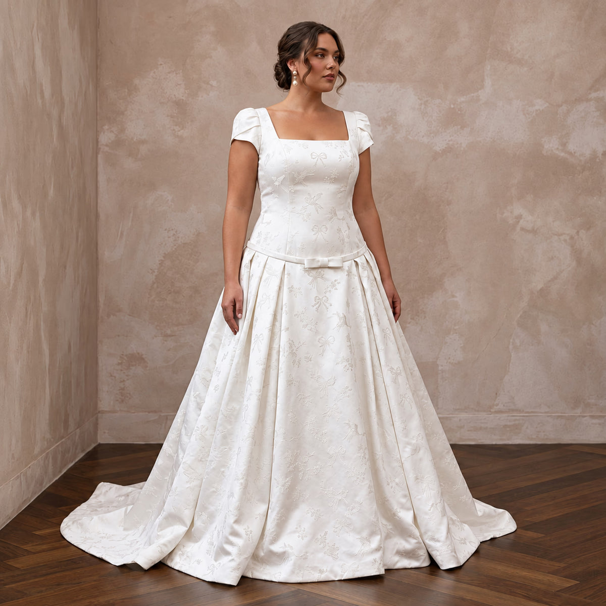 Plus Size Ivory Duchess Satin Drop Waist Grandmillennial Bridal Gown - Apparel & Accessories > Clothing > Wedding & Bridal Party Dresses > Wedding Dresses - Mignonette Bridal