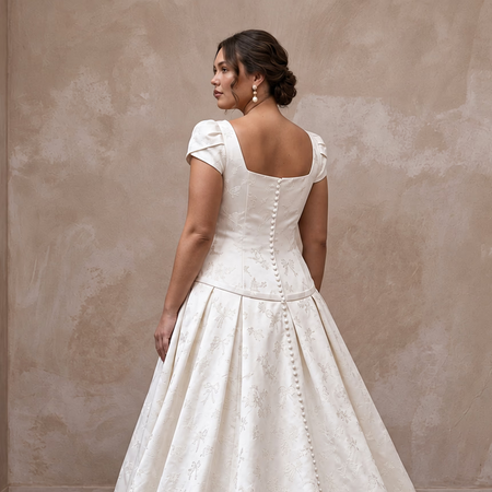 Plus Size Ivory Duchess Satin Drop Waist Grandmillennial Bridal Gown - Apparel & Accessories > Clothing > Wedding & Bridal Party Dresses > Wedding Dresses - Mignonette Bridal