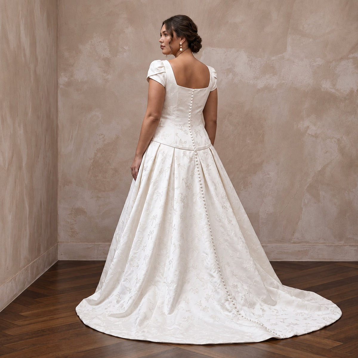 Plus Size Ivory Duchess Satin Drop Waist Grandmillennial Bridal Gown - Apparel & Accessories > Clothing > Wedding & Bridal Party Dresses > Wedding Dresses - Mignonette Bridal