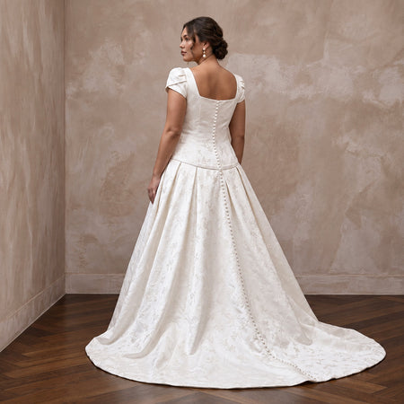 Plus Size Ivory Duchess Satin Drop Waist Grandmillennial Bridal Gown - Apparel & Accessories > Clothing > Wedding & Bridal Party Dresses > Wedding Dresses - Mignonette Bridal