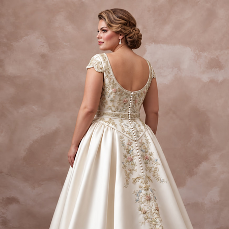 Plus Size Ivory Duchess Satin Drop Waist Grandmillennial Dress