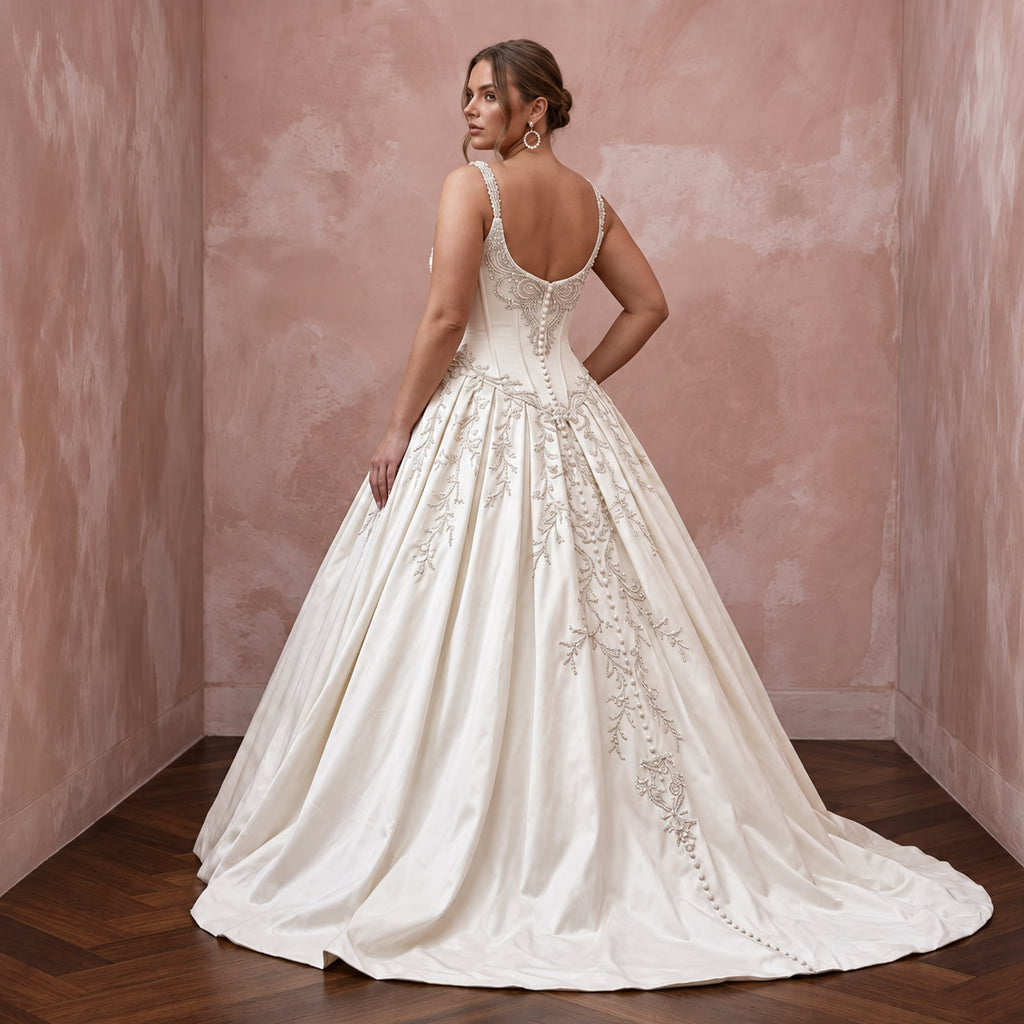 Plus Size Ivory Taffeta Dropped Waist Corset Bridal Ball Gown