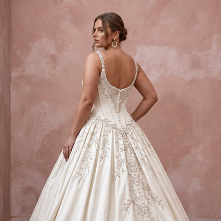 Plus Size Ivory Taffeta Dropped Waist Corset Bridal Ball Gown