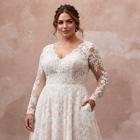 Plus Size Lace A-Line Wedding Dress with Long Sleeves