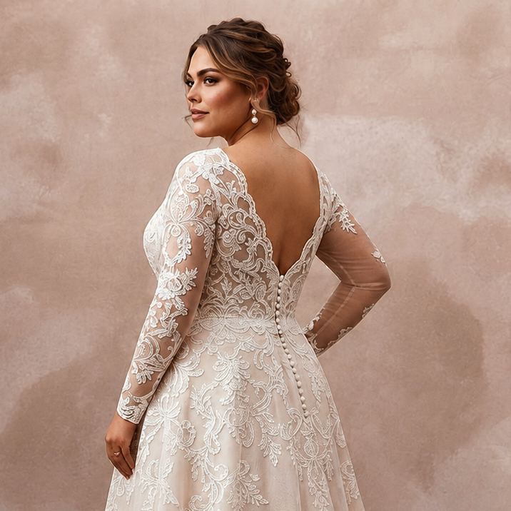 Plus Size Lace A-Line Wedding Dress with Long Sleeves