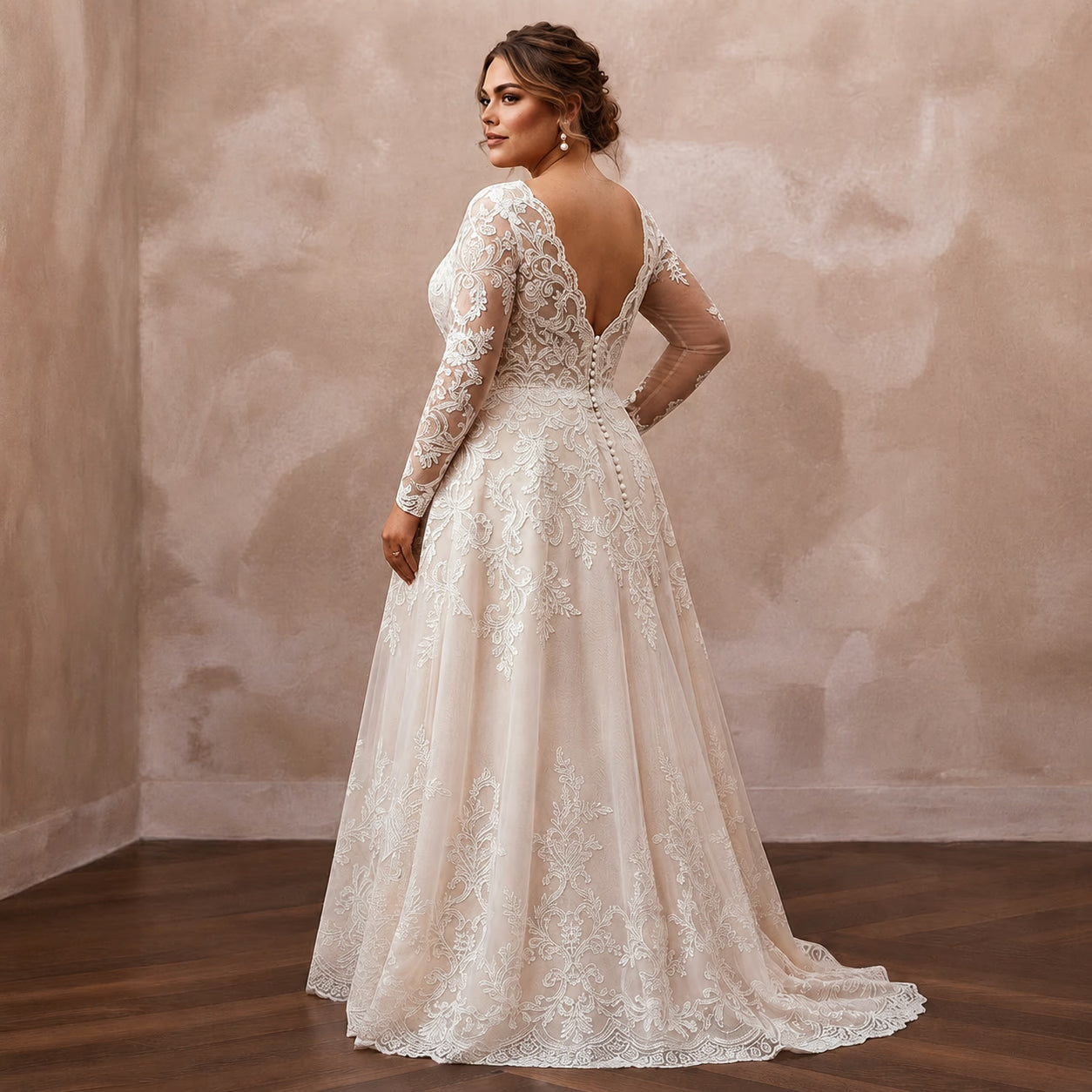 Plus Size Lace A-Line Wedding Dress with Long Sleeves Secondary image