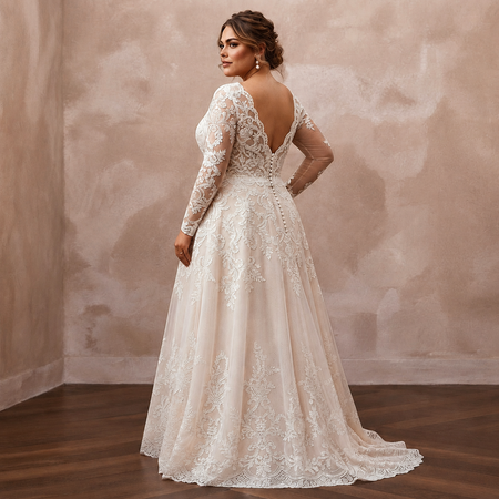 Plus Size Lace A-Line Wedding Dress with Long Sleeves
