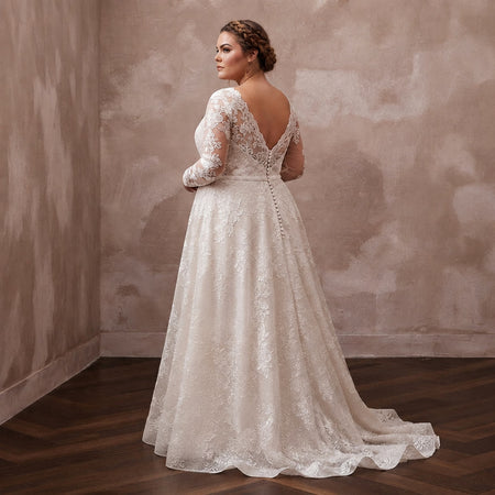 Plus Size Lace A-Line Wedding Dress with Long Sleeves