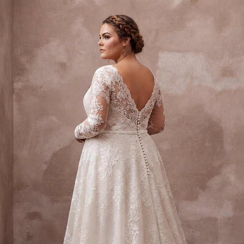 Plus Size Lace A-Line Wedding Dress with Long Sleeves