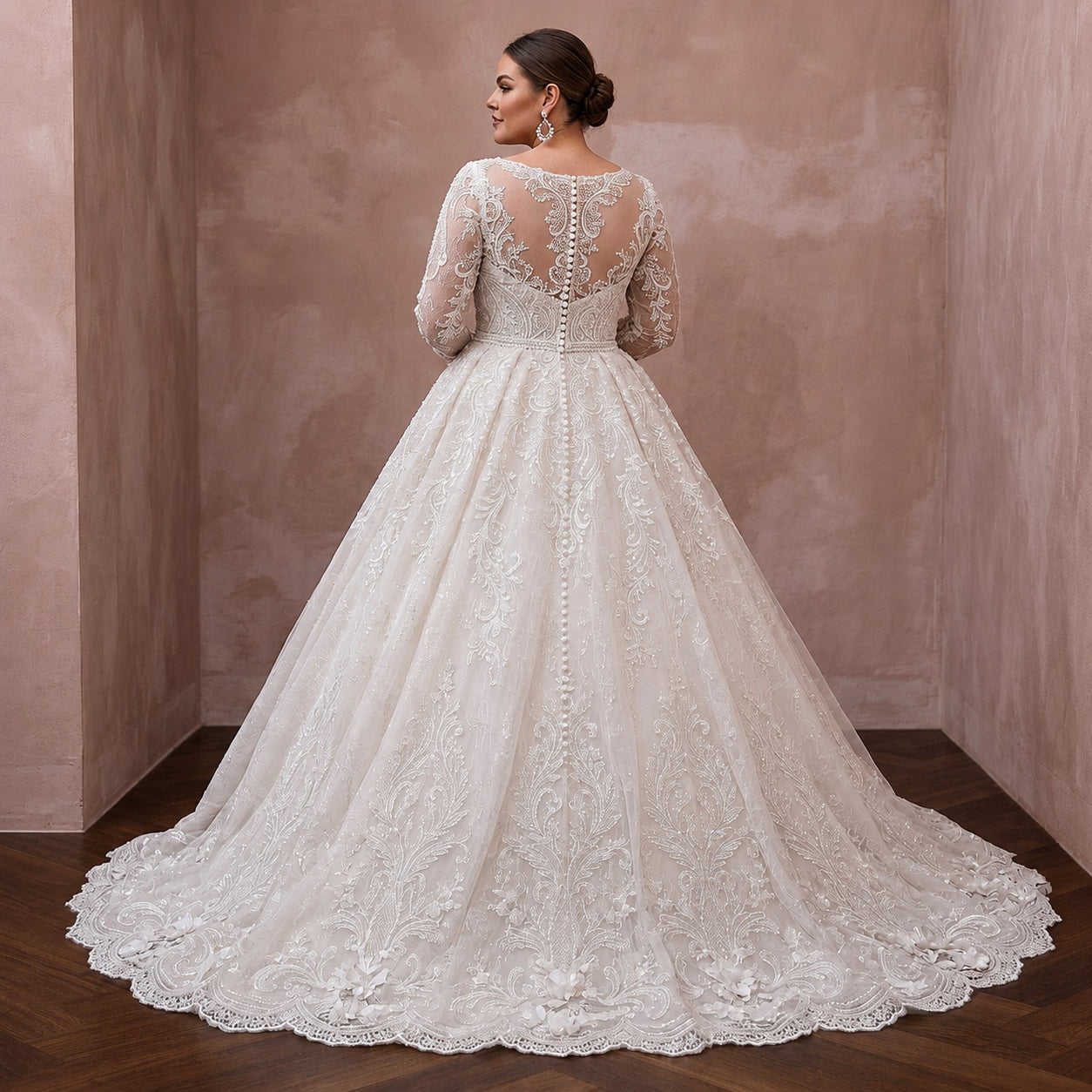 Plus Size Lace Ball Gown Wedding Dress with Long Sleeves Secondary image