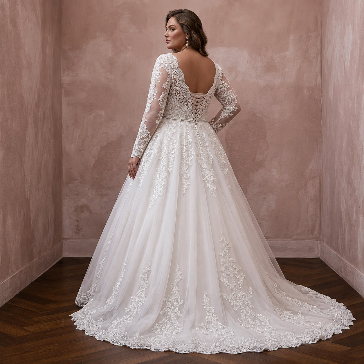 Plus Size Lace Ball Gown Wedding Dress with Long Sleeves Secondary image