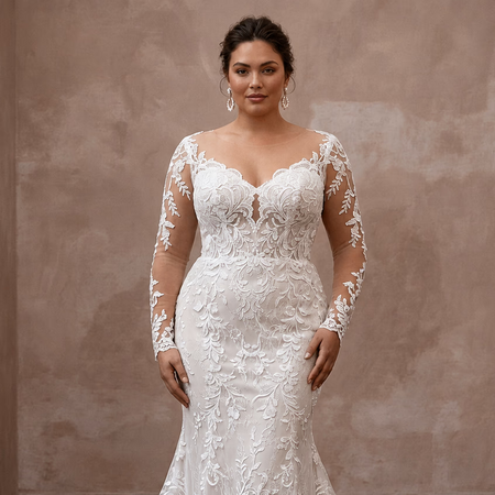 Plus Size Lace Mermaid Wedding Dress with Long Sleeves