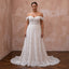 Plus size lace off-shoulder A-line wedding dress, white, full-length front view