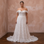 Plus size lace off-shoulder A-line wedding dress, white, full-length front view