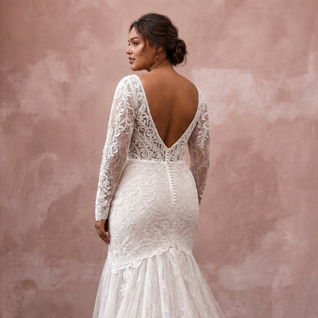 Plus Size Lace Trumpet Wedding Dress with Long Sleeves - Apparel & Accessories > Clothing > Wedding & Bridal Party Dresses > Wedding Dresses - Mignonette Bridal