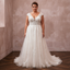 Plus size lace V-neck A-line wedding dress, sleeveless with tulle skirt