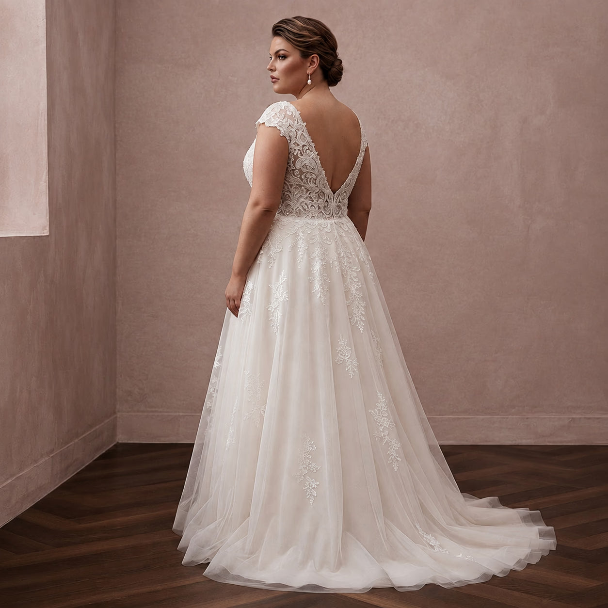 Plus Size Lace V-Neck Wedding Dress with A-Line Silhouette Secondary image