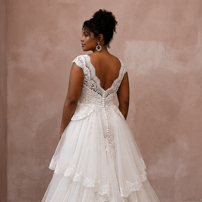 Plus Size Lace Wedding Gown with Detachable Train