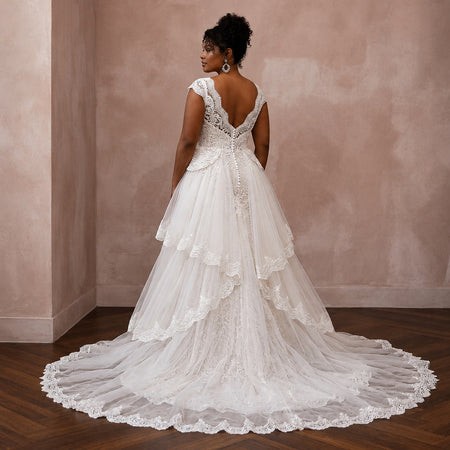 Plus Size Lace Wedding Gown with Detachable Train
