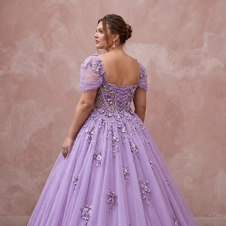Plus Size Lilac Purple Tulle Embellished Ball Gown
