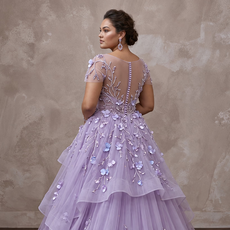 Plus Size Lilac Purple Tulle Embellished Ball Gown for Spring Gala