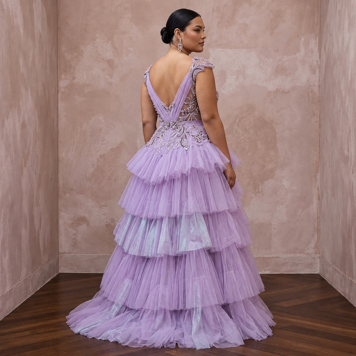 Plus Size Lilac Purple Tulle Ruffled A-Line Ball Gown for Spring Gala
