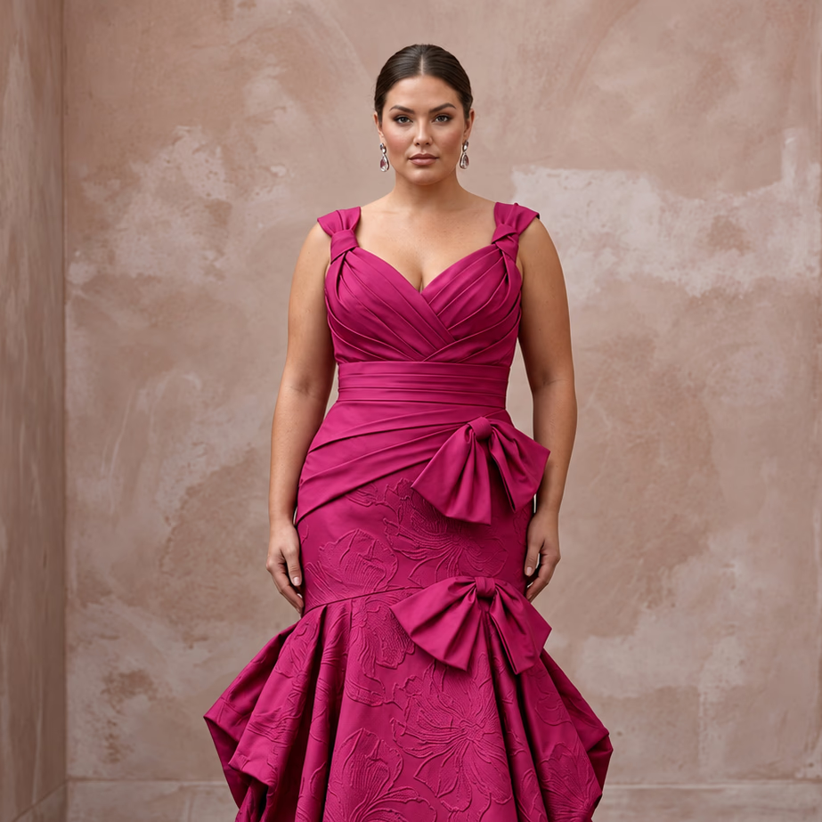 Plus Size Magenta Pink Taffeta Ruched Bodice Mermaid Gown