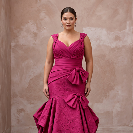 Plus Size Magenta Pink Taffeta Ruched Bodice Mermaid Gown