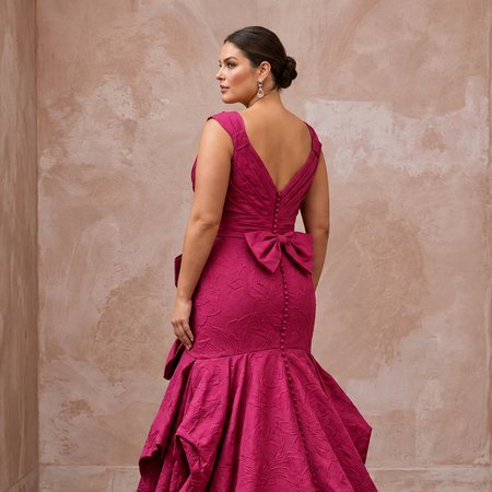 Plus Size Magenta Pink Taffeta Ruched Bodice Mermaid Gown