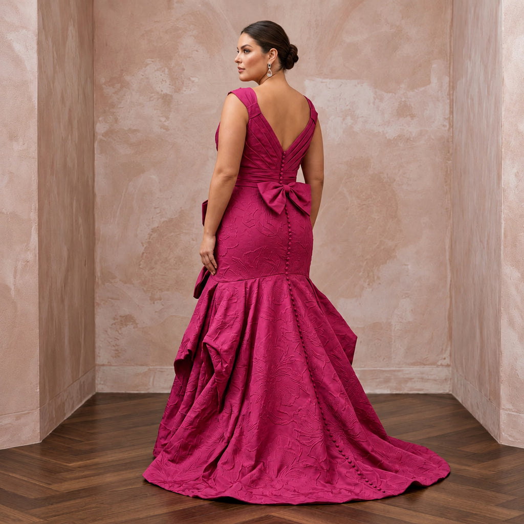 Plus Size Magenta Pink Taffeta Ruched Bodice Mermaid Gown