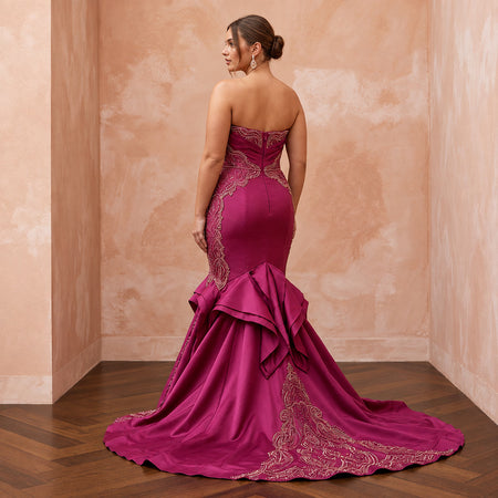 Plus Size Magenta Pink Taffeta Ruched Bodice Mermaid Gown - Apparel & Accessories > Clothing > Wedding & Bridal Party Dresses > Wedding Dresses - Mignonette Bridal