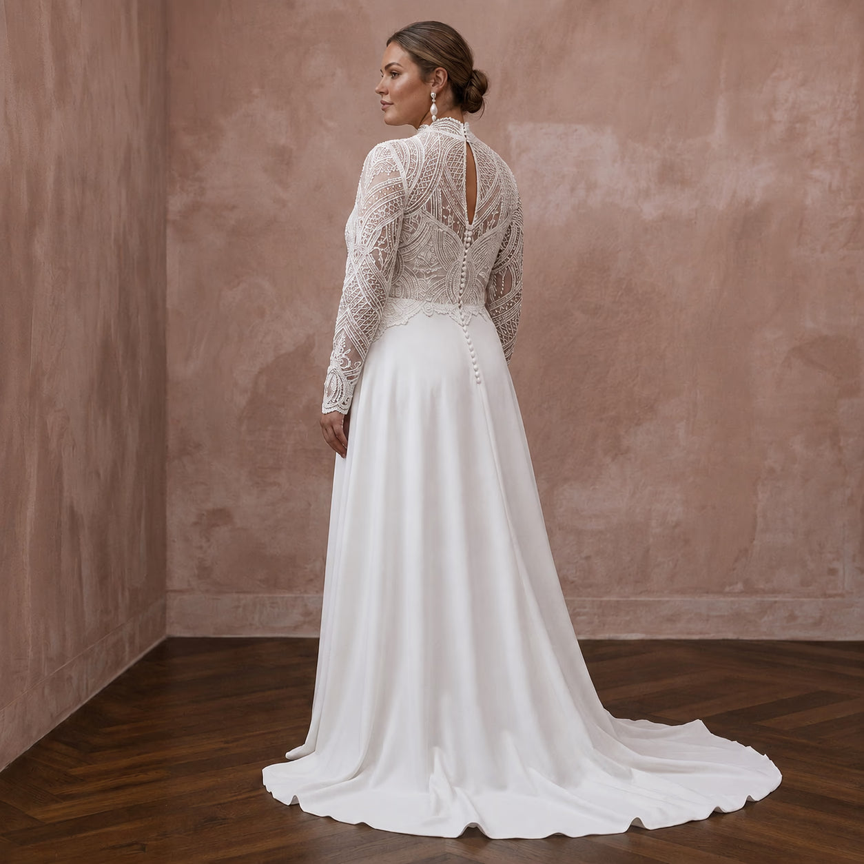 Plus Size Modest Lace Wedding Dress with High Neck Secondary image
