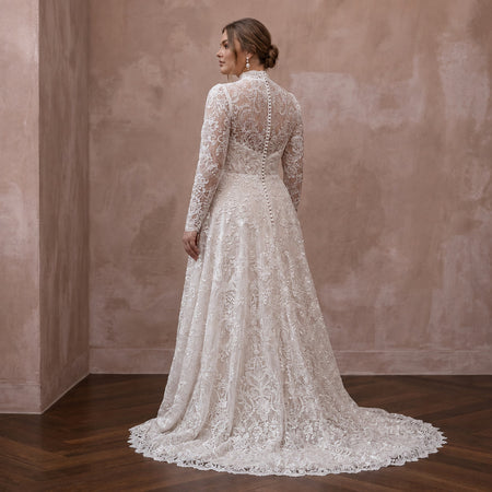 Plus Size Modest Lace Wedding Dress with High Neck