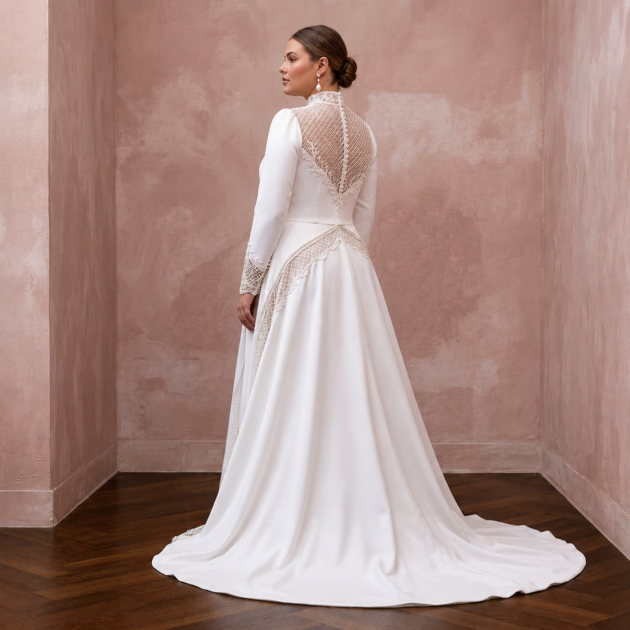 Plus Size Modest Satin Wedding Dress with Long Sleeves Secondary image