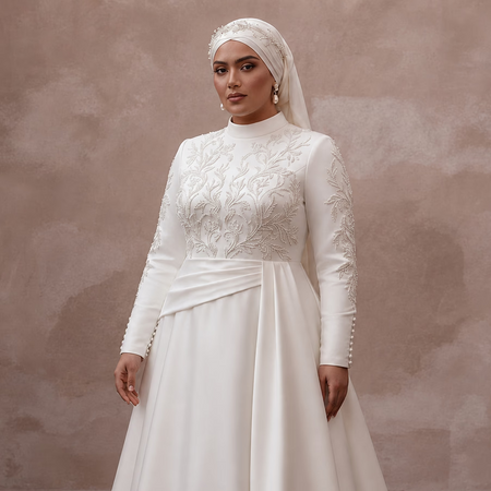 Plus Size Muslim Wedding Dress with Long Sleeves