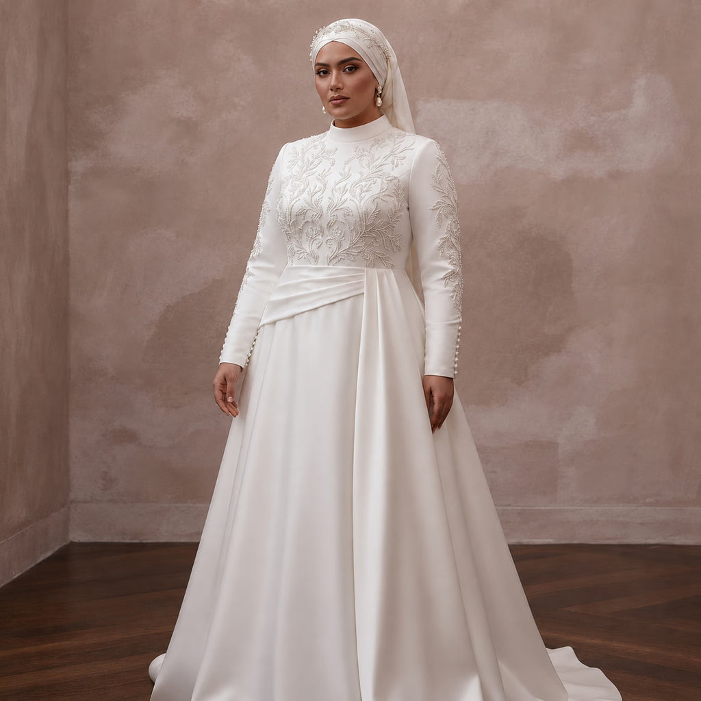 Plus Size Muslim Wedding Dress with Long Sleeves
