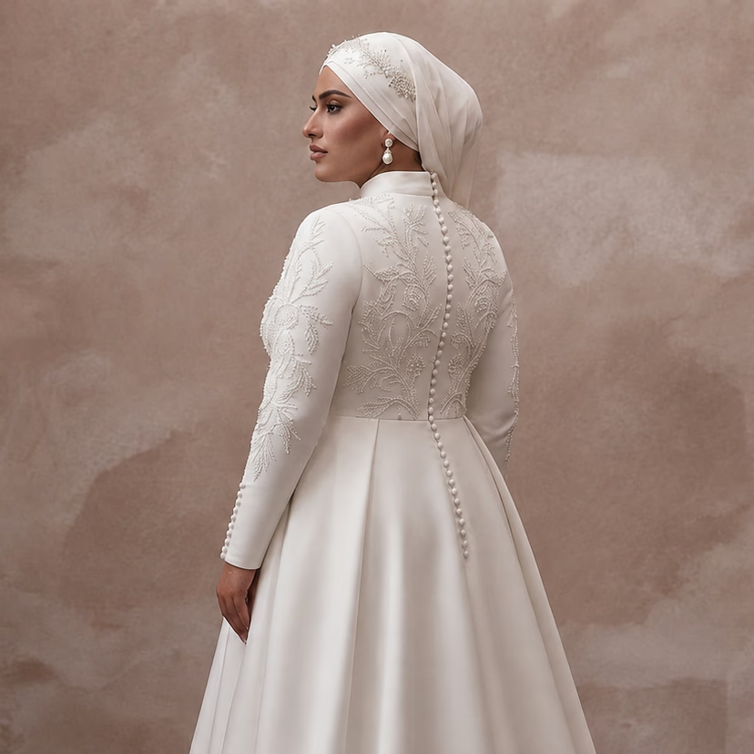 Plus Size Muslim Wedding Dress with Long Sleeves