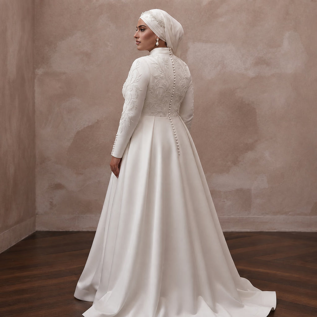 Plus Size Muslim Wedding Dress with Long Sleeves