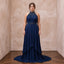 Plus Size Navy Blue Chiffon Pleated Halter Neck Formal Dress - Apparel & Accessories > Clothing > Wedding & Bridal Party Dresses > Wedding Dresses - Mignonette Bridal