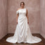 Plus Size Pearl White Silk Draped Bodice Asymmetrical Wedding Dress