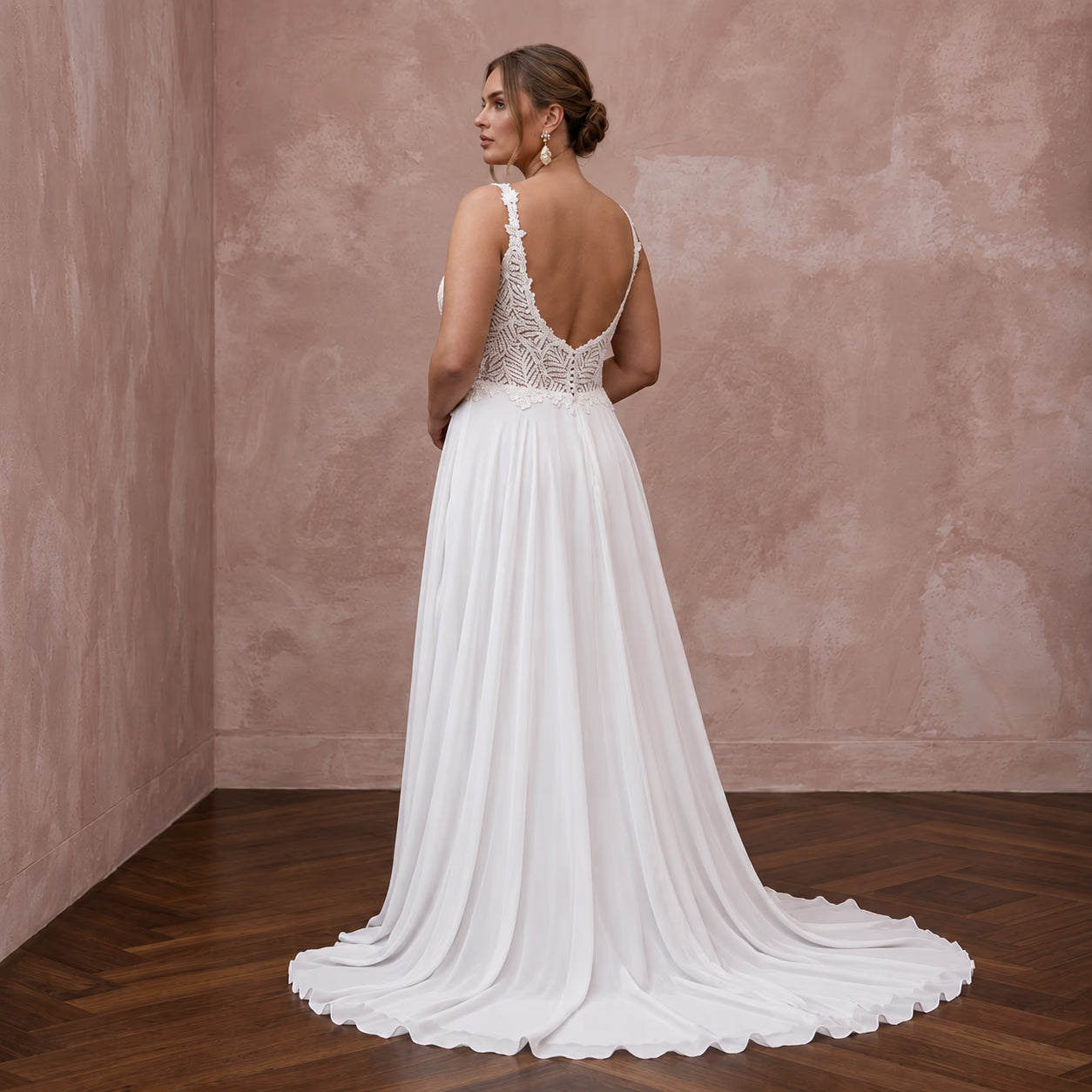 Plus Size Pure White Lace Bodice Chiffon Skirt A-Line Gown Secondary image