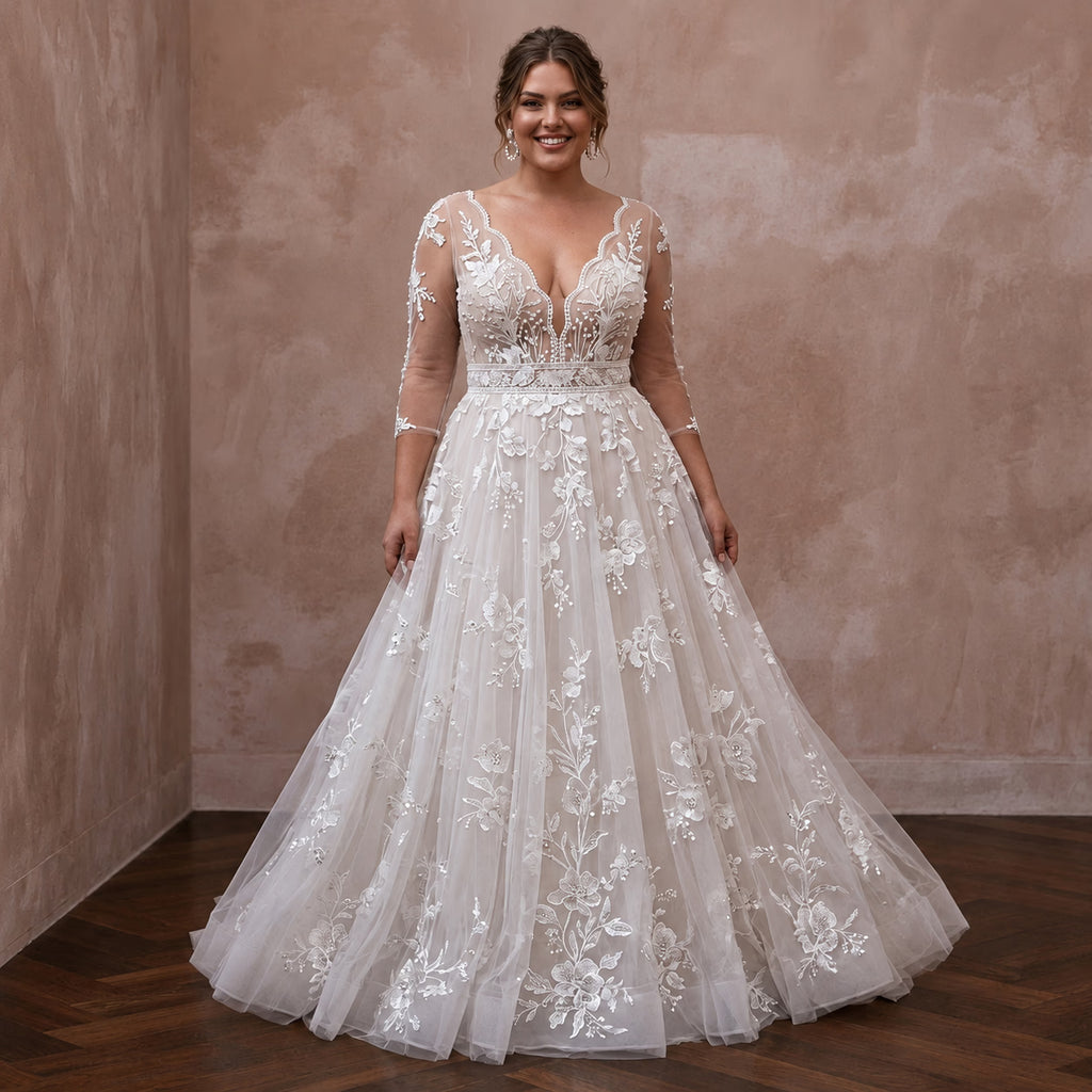 Plus Size Romantic Tulle Wedding Dress with A-Line Silhouette