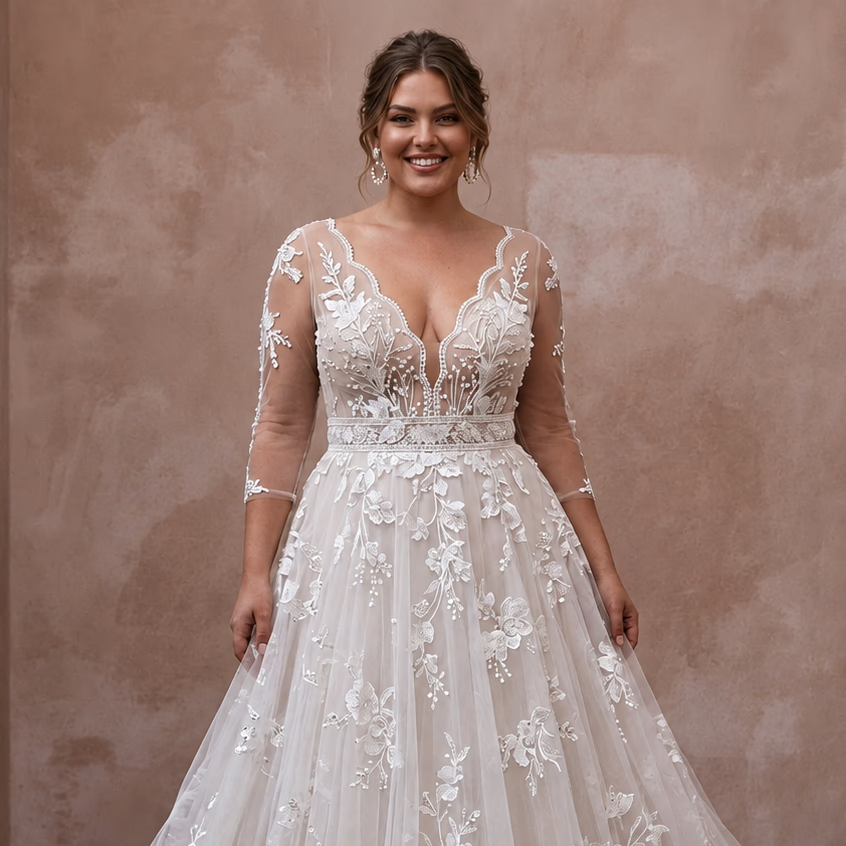 Plus Size Romantic Tulle Wedding Dress with A-Line Silhouette