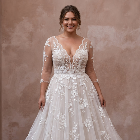 Plus Size Romantic Tulle Wedding Dress with A-Line Silhouette