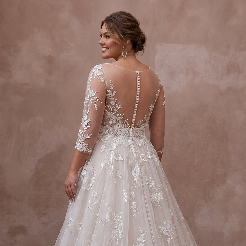 Plus Size Romantic Tulle Wedding Dress with A-Line Silhouette