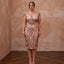 Plus Size Rose Gold Sequined Wrap Front Cocktail Dress